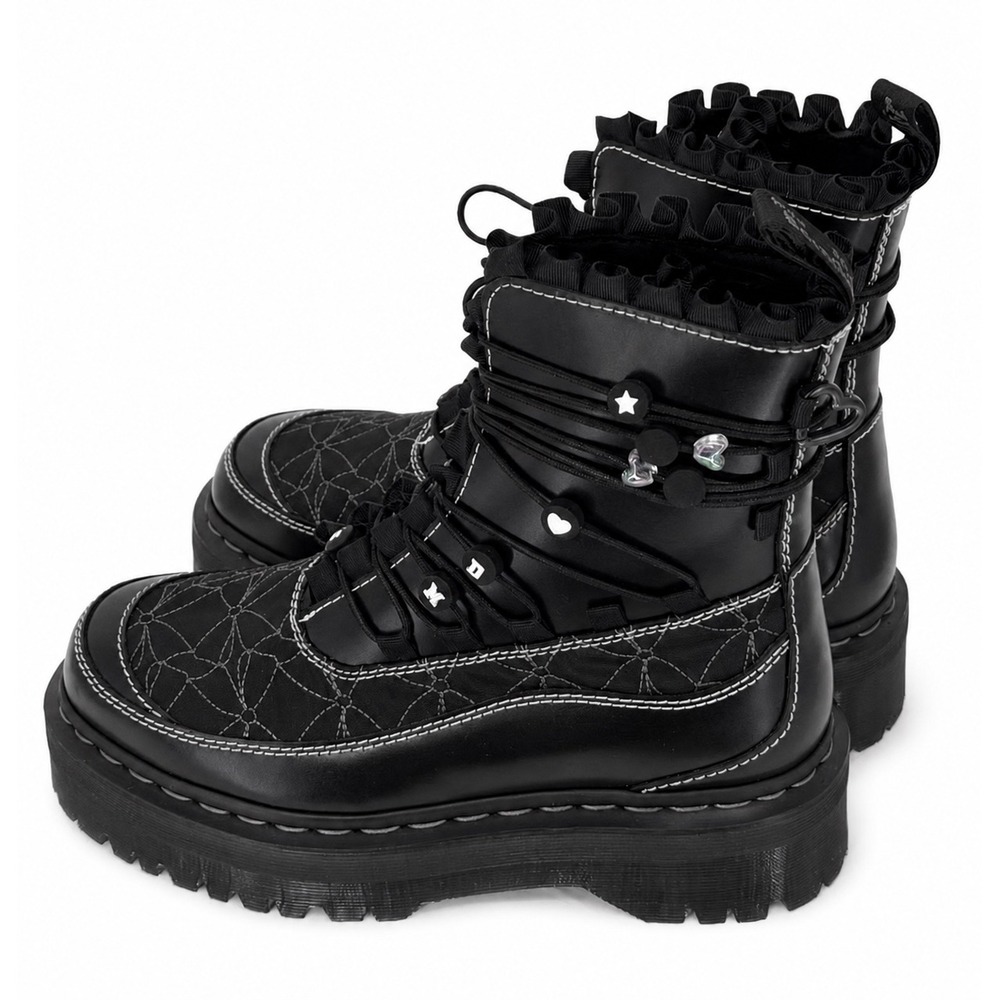 Dr. Martens Jadon Frill Black Leather Platform Boots Stitch Charms 8 Goth 111-04 - Picture 11 of 12